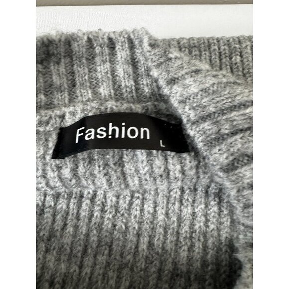 Womens Gray Chunky Knit Sweater L Bow Tie Hem Cozy Capsule Clean Girl Slouchy - Picture 3 of 5